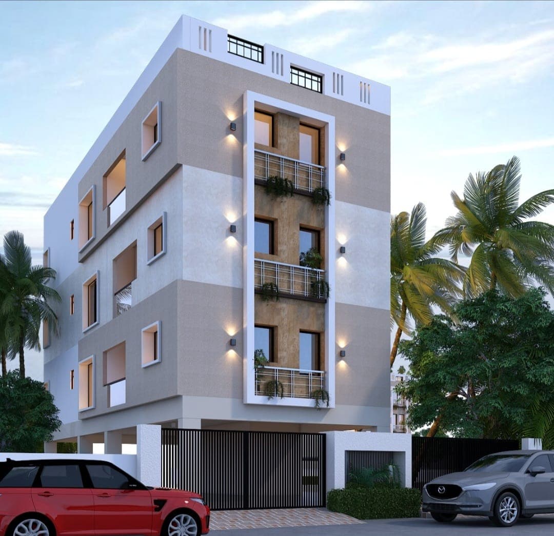 Supplied garden balcony residential rendering beside an illustrative elevation study